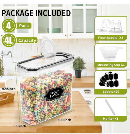 4-Piece Airtight Cereal Storage Container Set