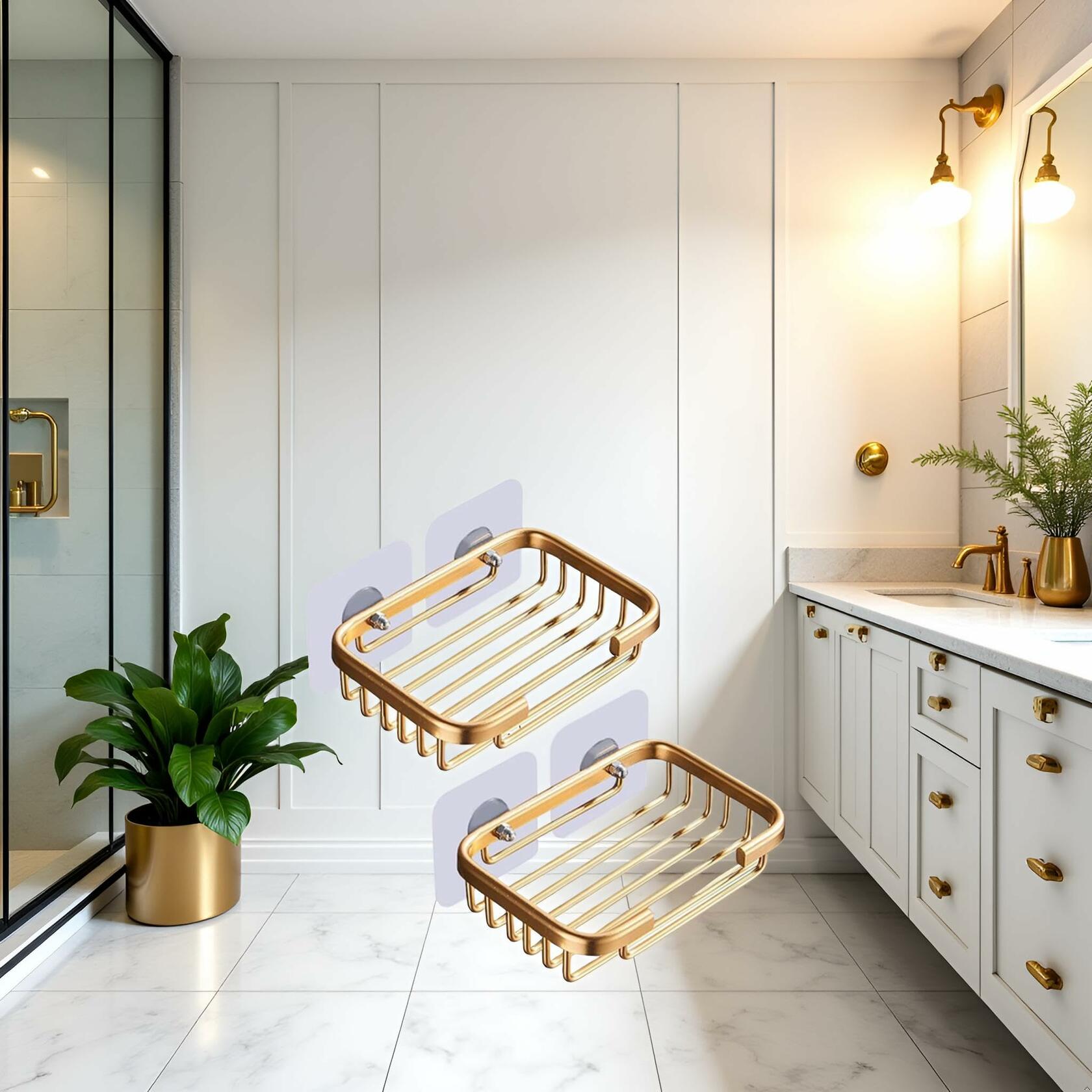 Gold Soap Dish Hanging Drain Rack (2Pcs)