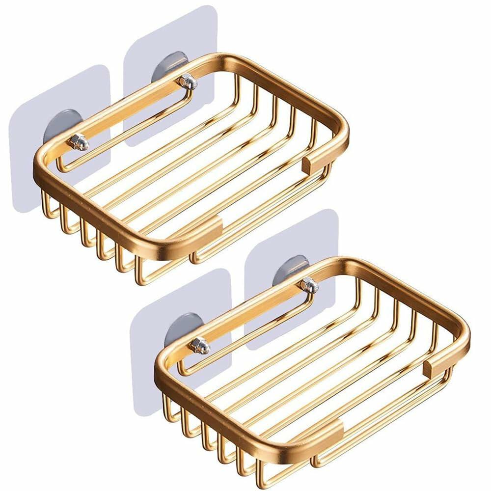Gold Soap Dish Hanging Drain Rack (2Pcs)