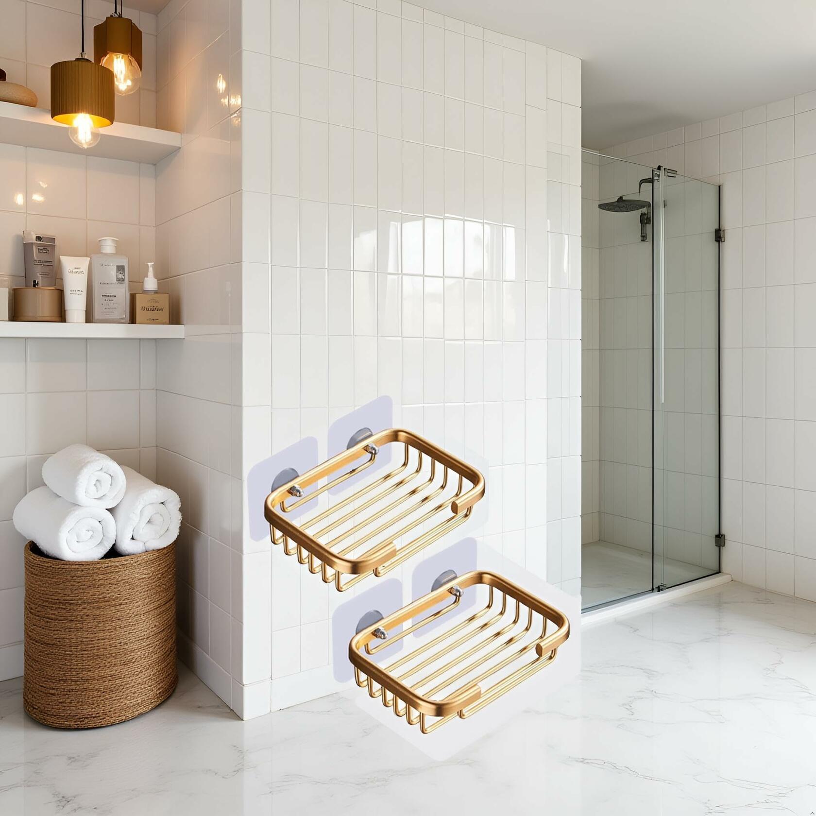 Gold Soap Dish Hanging Drain Rack (2Pcs)